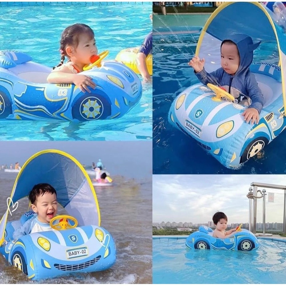 NEW Baby Car 1-4 Yrs Pool Float with Canopy and Steering Wheel UPF 50 - Picture 6 of 12